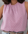 Lavender Swiss Dot Ruffle Neck Top