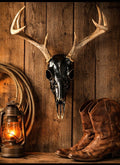 Black Hand Painted Real Deer Skull with Antlers