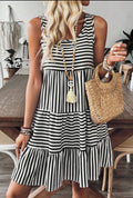 Black & White Stripe Tiered Mini Dress