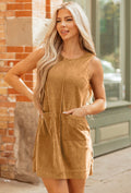 Camel Mineral Wash Pocket Mini Dress