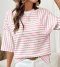 Pink & White Stripe Textured Oversized Tee
