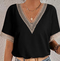 Black Lace Trim V-Neck Top