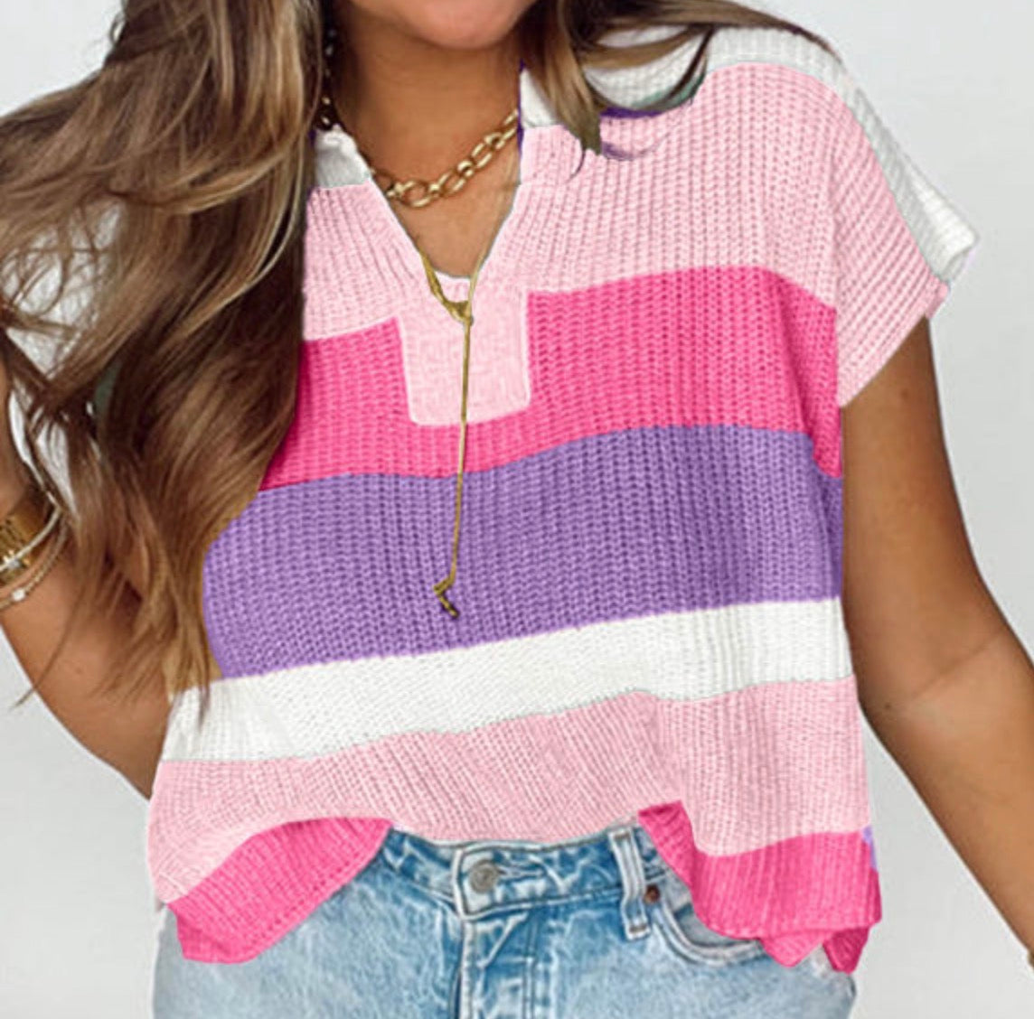Pink Colorblock Stripe Knit Top