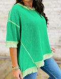 Kelly Green Lettuce Trim Knit Top