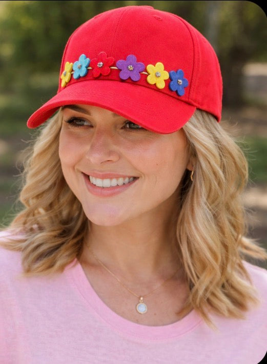 Red Floral Emblem Baseball Cap