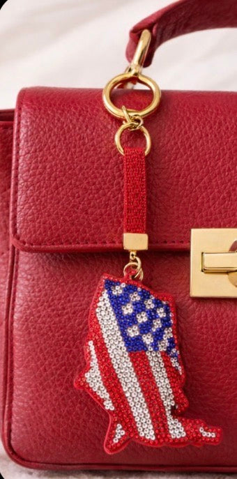 Crystal American Flag Fish Bag Charm