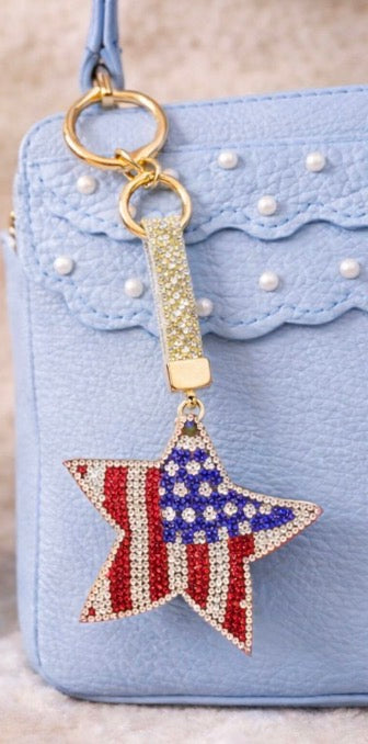 Crystal American Flag Star Bag Charm