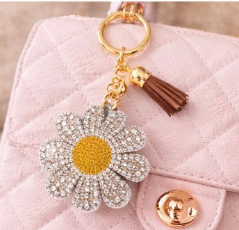 Large White Crystal Daisy Bag Charm