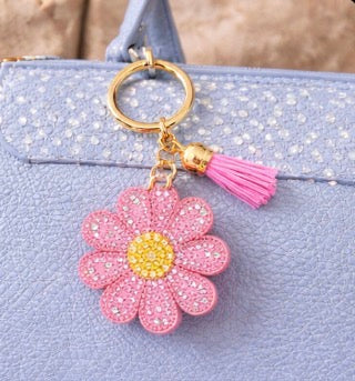 Pink Crystal Daisy Bag Charm