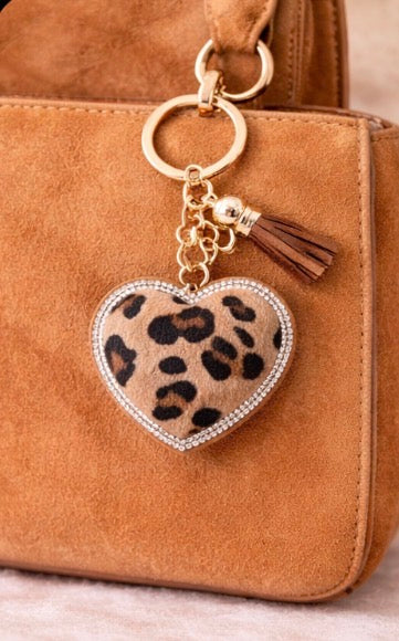 Large Leopard Print Heart Bag Charm