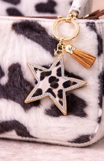 Cow Print Star Bag Charm