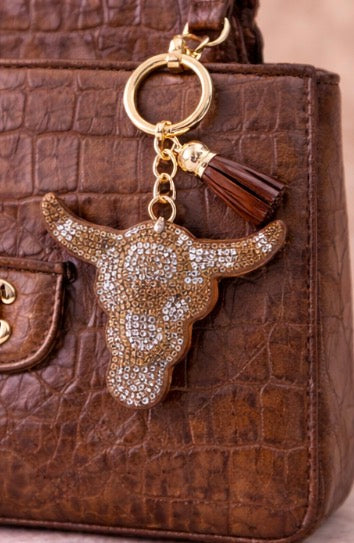 Crystal Steer Skull Bag Charm