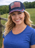 Rhinestone American Flag Denim Baseball Cap