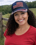 Double Rhinestone American Flag Denim Baseball Cap