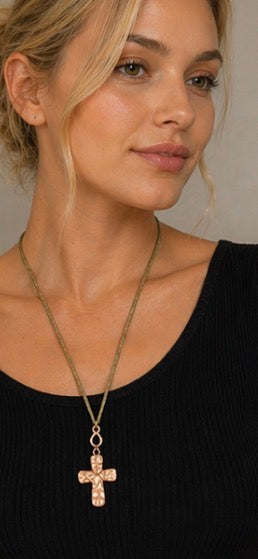 Handmade Clay Cross Pendant Necklace – Light Bronze