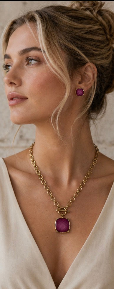 Gold Toggle Chain Gemstone Jewelry Set – Berry