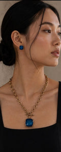 Gold Toggle Chain Gemstone Jewelry Set – Sapphire Blue