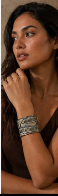 Silver Leaf Wide Cuff Bracelet