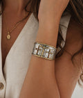 Grey Multi-Cross Panel Wide Cuff Bracelet
