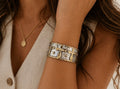 Silver & Gold Cross Wide Cuff Bracelet