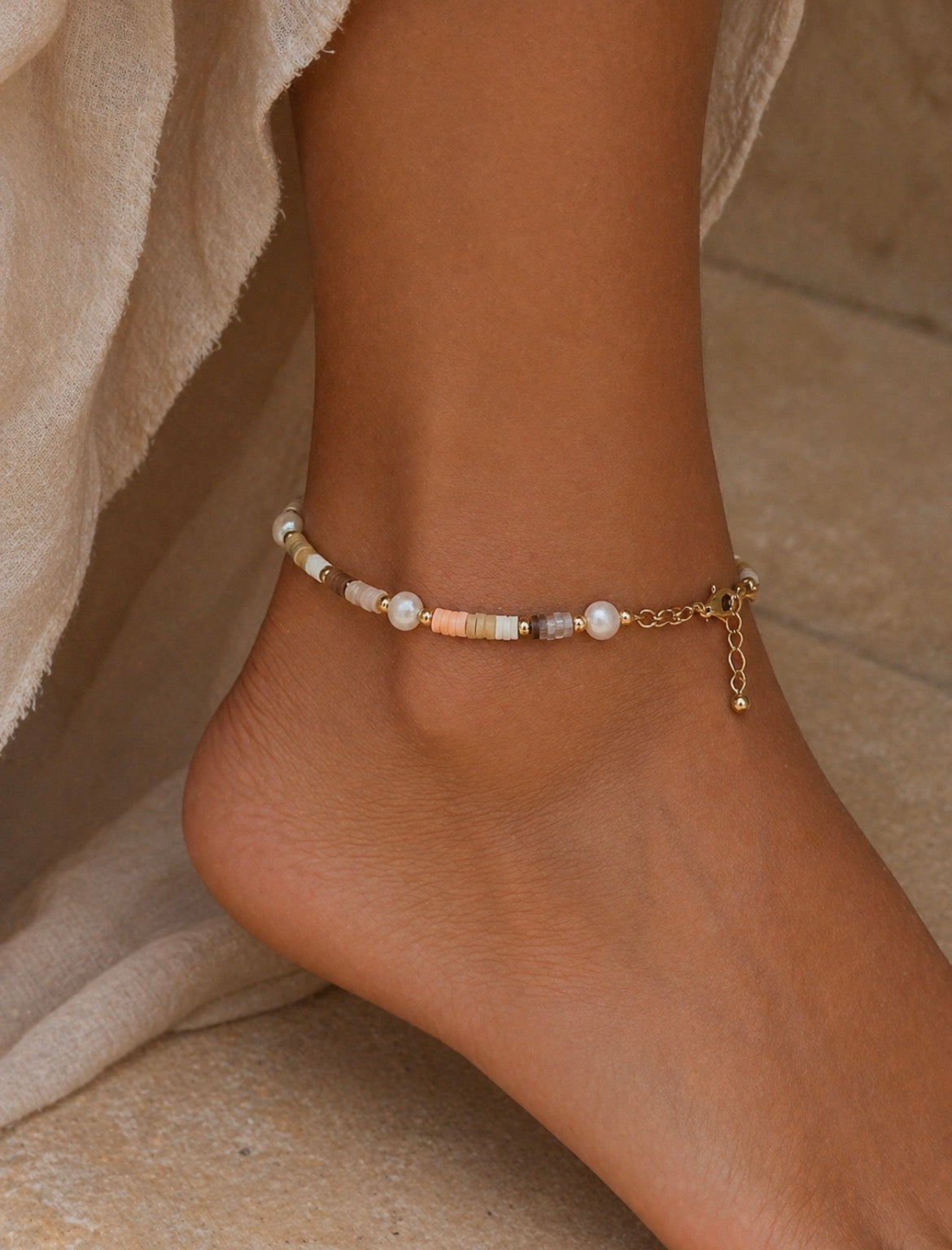 Pearl & Mixed Stone Beaded Anklet