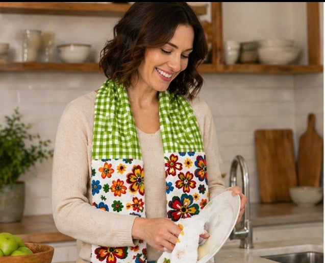 Taffygirl Kitchen Boa – Green Gingham & Colorful Floral