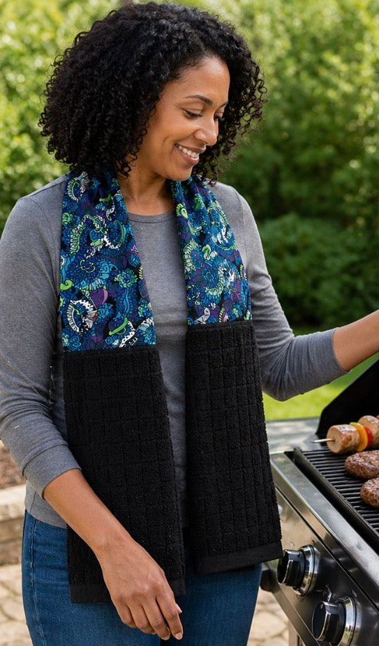 Taffygirl Kitchen Boa – Blue Paisley & Black Terry