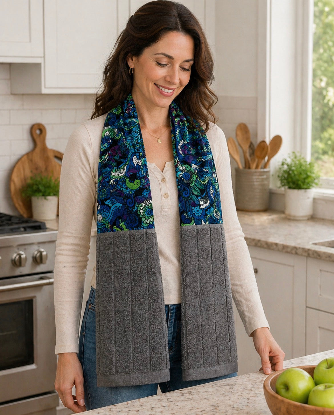 Taffygirl Kitchen Boa – Blue Paisley & Gray Terry