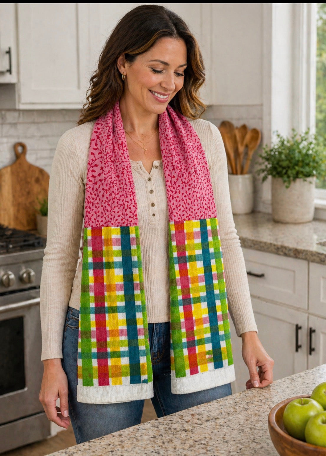 Taffygirl Kitchen Boa – Pink Floral & Madras Plaid