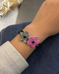 Clay Flower Bracelet Set – Gray & Pink