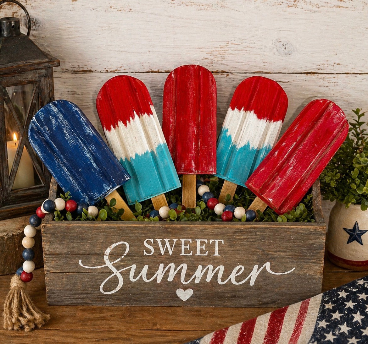 Sweet Summer Patriotic Popsicle Wood Decor – 5 pc Set