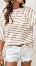 Tan & Cream Stripe Textured Oversized Tee