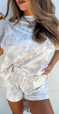 White Camo Oversized Tee & Shorts Lounge Set