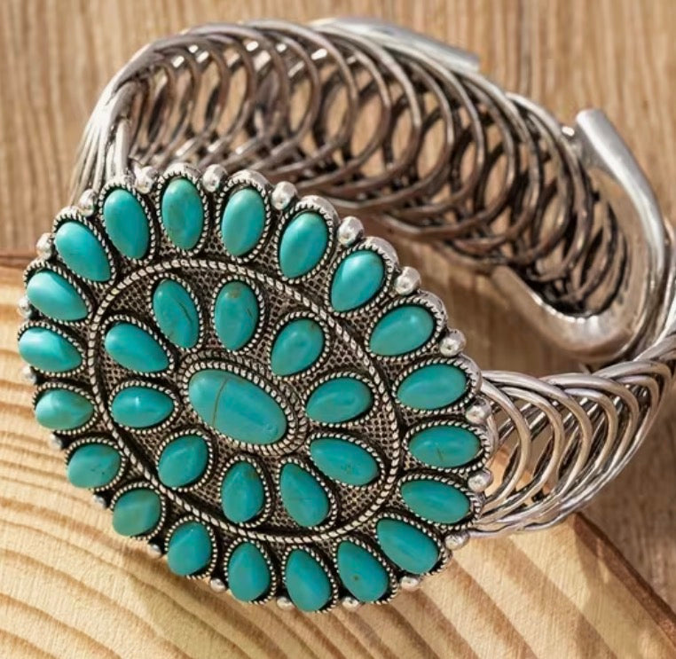 Turquoise Cluster Cuff Bracelet