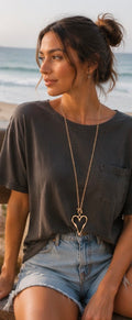 Long Chain Heart Pendant Necklace