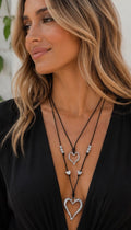 Layered Heart Pendant Necklace — Silver
