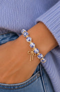 Blue Floral Bead & Gold Bow Bracelet