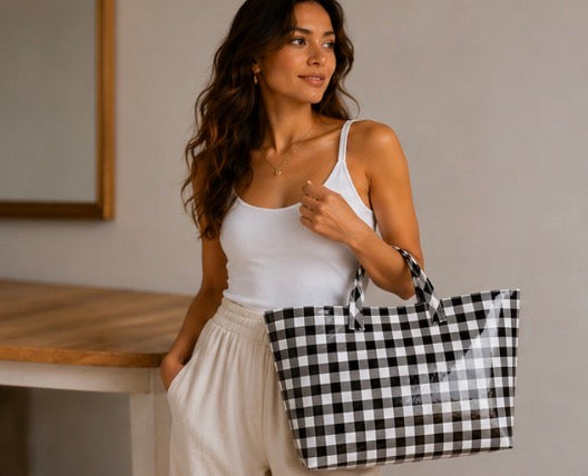 Gingham Tote Bag – Black