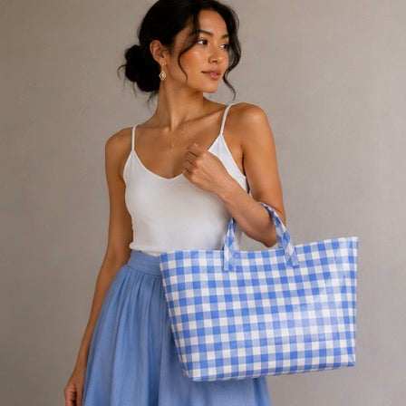 Gingham Tote Bag – Blue
