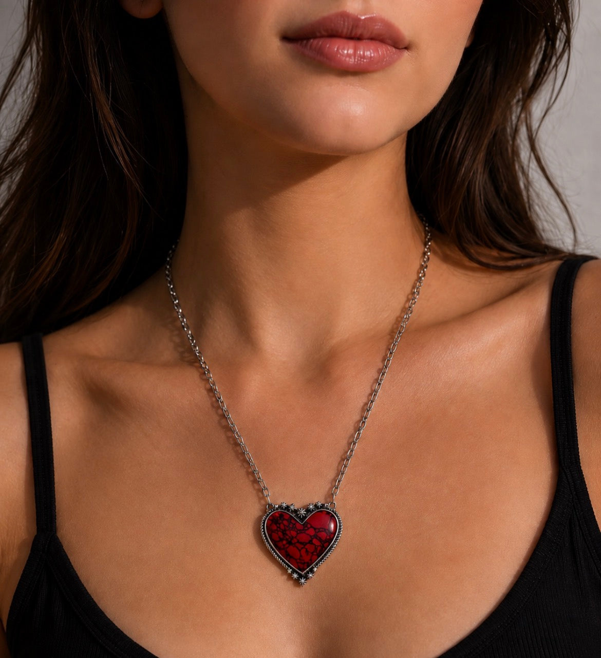 Red Stone Heart Pendant Necklace