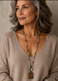 Long Beaded Stone Pendant Necklace