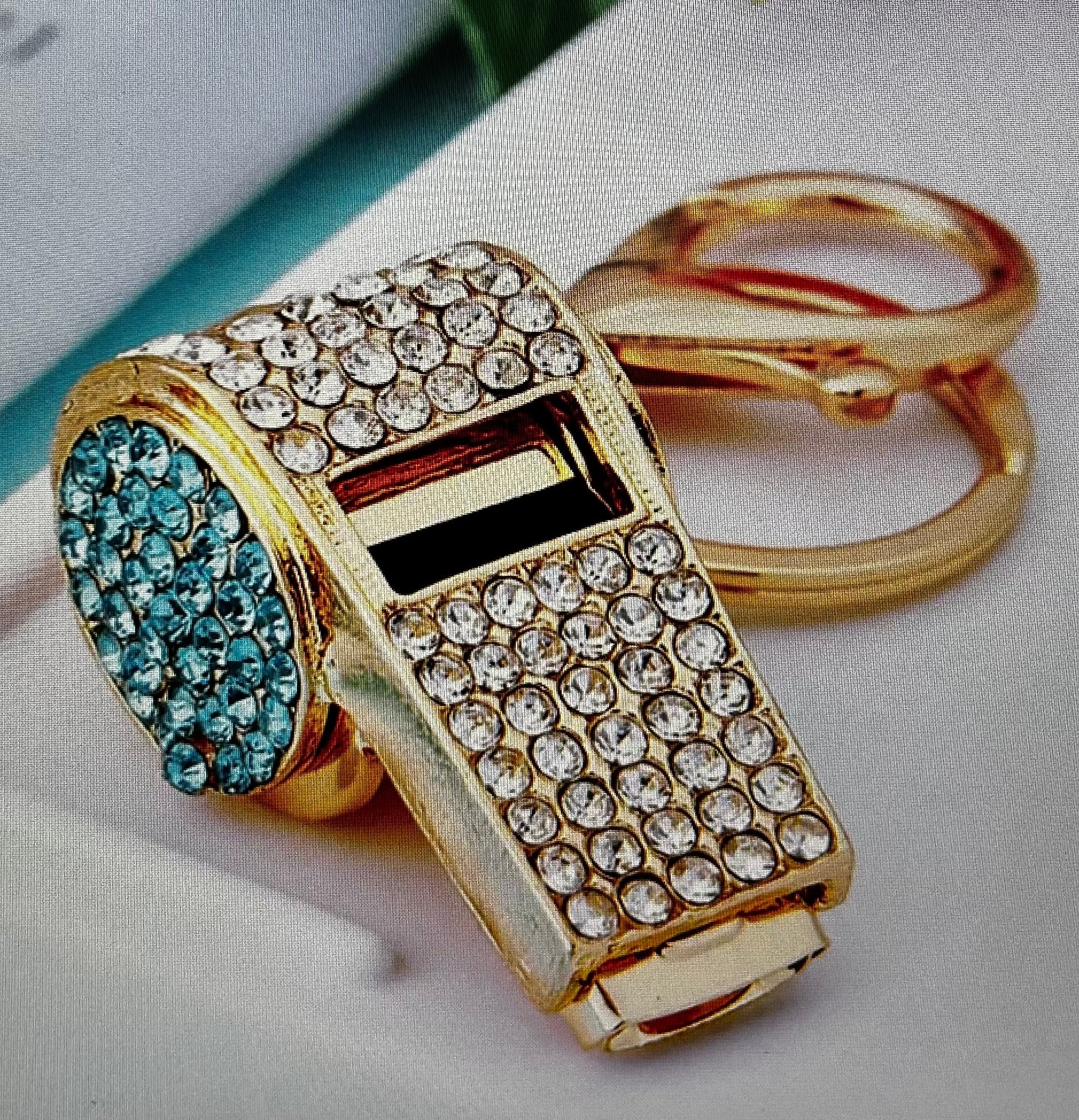Blue Crystal Rhinestone Whistle Keychain