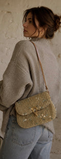 Tan Woven Flap Crossbody Bag