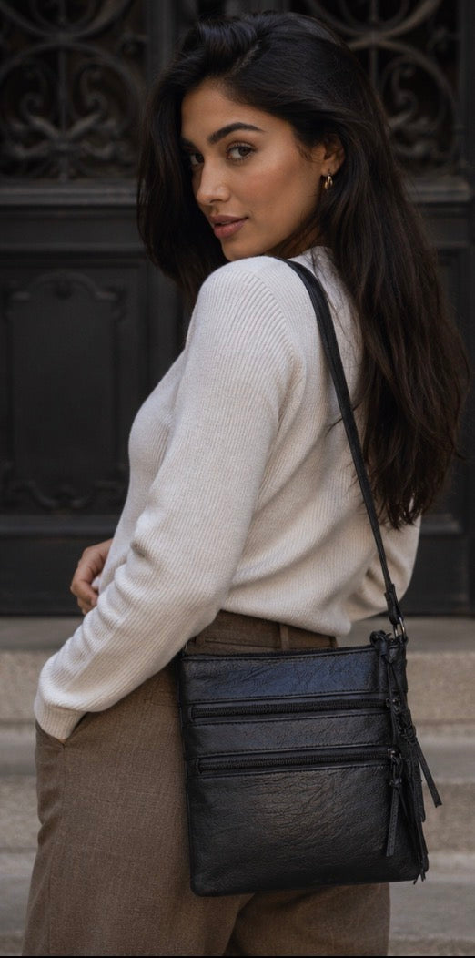 Black Multi-Zip Crossbody Bag