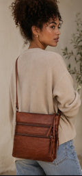 Brown Multi-Zip Crossbody Bag