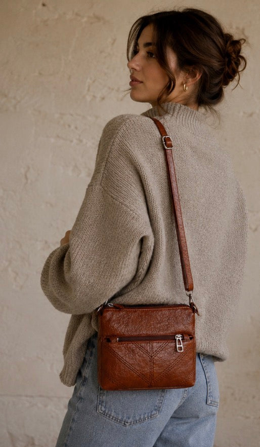 Brown Vintage Quilted Crossbody Bag