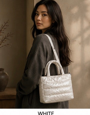 White Quilted Puffer Tote Bag