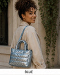 Blue Quilted Puffer Tote Bag