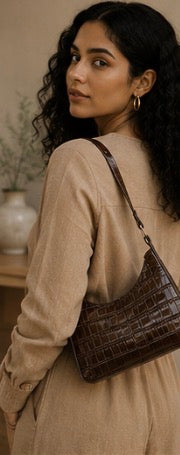 Dark Brown Croc Shoulder Bag