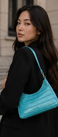 Turquoise Croc Shoulder Bag